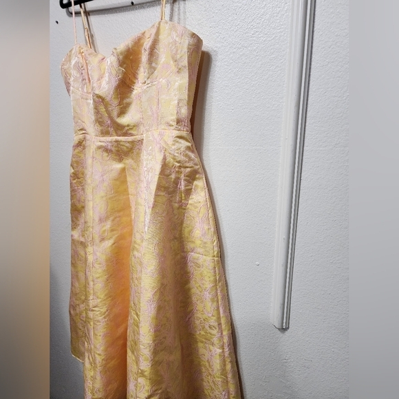 Lulus Meet for Tea Yellow Jacquard Bustier Midi Dress With Pockets XL Wedding - Picture 7 of 12